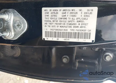 2009 Honda Accord 3.5 Ex-L from USA, damaged, VIN 1HGCP36829A013509